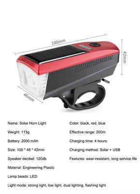 Lumiera blu solare e USB per la ricarica della bicicletta 2000mAh Far luce frontale per il ciclismo su strada MTB
