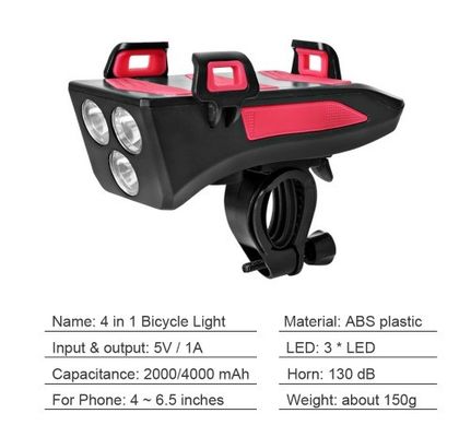 USB Ricaricabile LED Bici Headlight Bici Horn Portatelefono Powerbank per la guida notturna