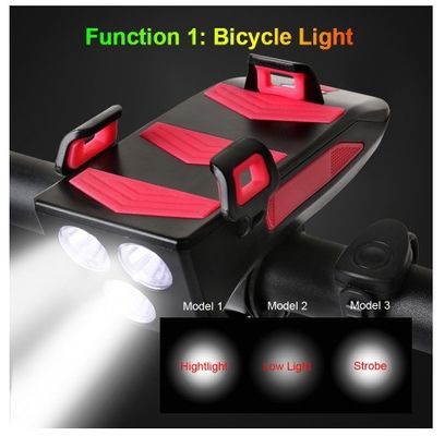 USB Ricaricabile LED Bici Headlight Bici Horn Portatelefono Powerbank per la guida notturna