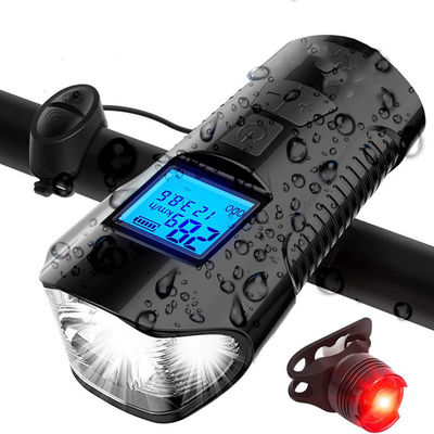 Bicicletta a carica USB nera luce frontale torcia manubrio testa di ciclismo luce contatore di velocità schermo LCD