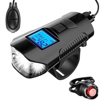 Bicicletta a carica USB nera luce frontale torcia manubrio testa di ciclismo luce contatore di velocità schermo LCD